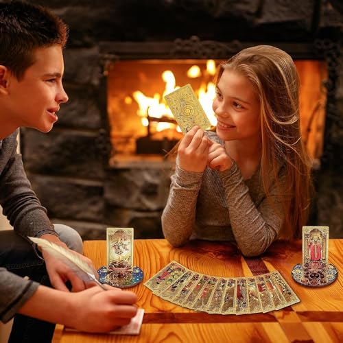 Play New Tarot Cards 78 Pcs Gold foil Card Deck Classic Tarot Deck Durable Waterproof Gold Foil Tarot Decks for Beginners