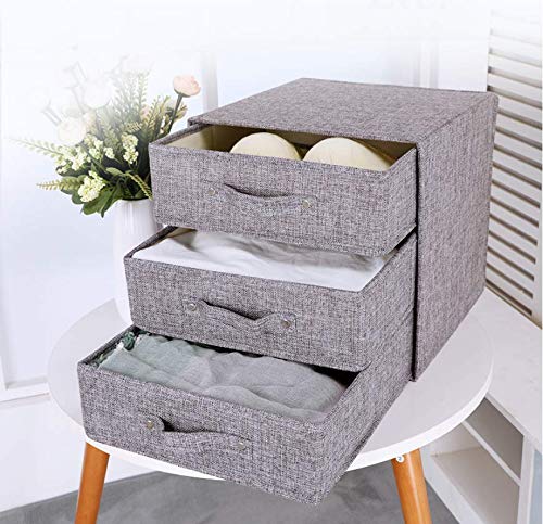 RIHUD Fabric Stroage Box mit Deckel Faltbare Schublade Trennwände Veranstalter Garderobe Organizer Schubladeneinsätze Unterwäsche Aufbewahrungsboxen Schrank für Socken, BHs, Krawatten (Grau, C)