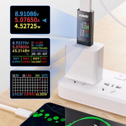 Image of USB Tester Power Meter, 16-bit ADC USB Bidirectional Tester Support 6.5A High Current Tester Real Time Charging Power Test for Charger, Various Data Cables, Power Bank, Charging Detection