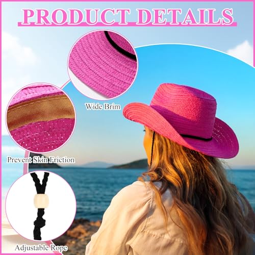 Image of JaGely 15 Pcs Straw Cowboy Hats Wide Brim Summer Hat Women Men Country Accessories for Western Themed Party Concerts Birthday