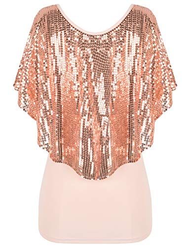 PrettyGuide Women's Tunic Tops Sequin Overlay Cold Shoulder Glitter Cocktail Party Blouse Top4
