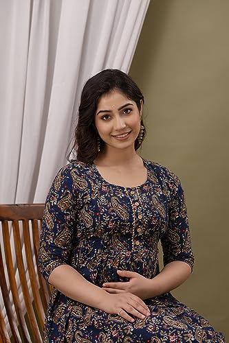 Image of Maternity Feeding Kurti for Women | Cotton Blend Anarkali Dress with Nursing Zip for Pre & Post Pregnancy