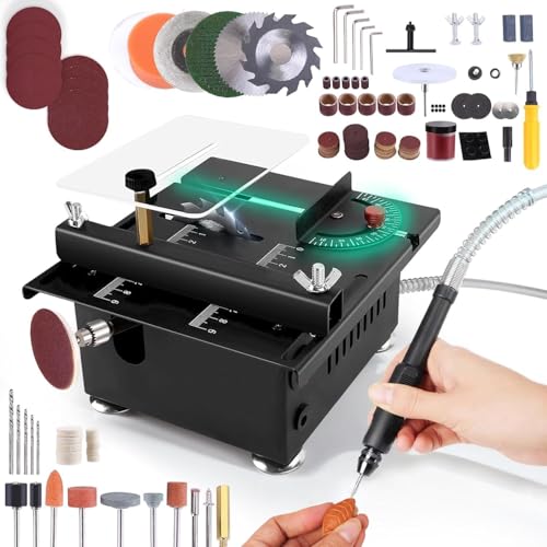 Velocità e angolo di taglio regolabili: alimentato da un motore in rame puro da 100 W, le seghe elettriche da tavolo funzionano a velocità fino a 6000 giri/min. Il supporto per sega da tavolo dispone di 7 impostazioni di velocità regolabili, angolo di taglio regolabile da 0° a 90°. Profondità di taglio di 16 mm. L'angolo di taglio desiderato può essere regolato a piacimento. Rendere facili da ottenere operazioni di taglio precise, efficienti e veloci.