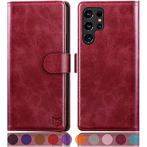 Coque Samsung S22 Ultra portefeuille rouge avec fentes cartes et protection magnétique