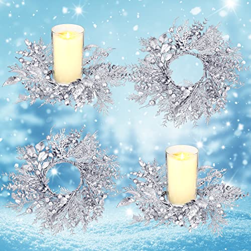 4 Pieces Christmas Candle Rings Decorative Candle Holder Mini Christmas Wreaths Christmas Table Wreath Xmas Candle Garland For Christmas Wedding Party Living Room Dining Table (Twigs) #TOP5