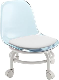 Gralara Banco Baixo Giratório, Banco Giratório de 360 Graus com Suporte para As Costas, Banco para Sapatos, Banco Giratório para Pedicure para Limpeza Domésti, Azul, Tamanho real