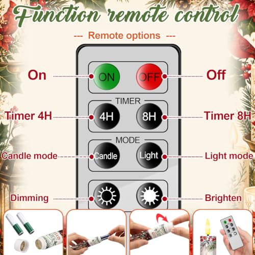 Image of Aurelema 6pcs Christmas Flameless Taper Candle Battery Operated with Remote
