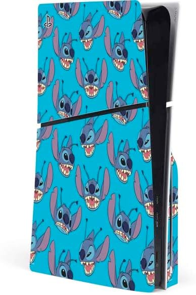 Skinit Decal Gaming Skin Compatible with PS5 Slim Disk Console - Officially Licensed Disney Lilo and Stitch Close Design