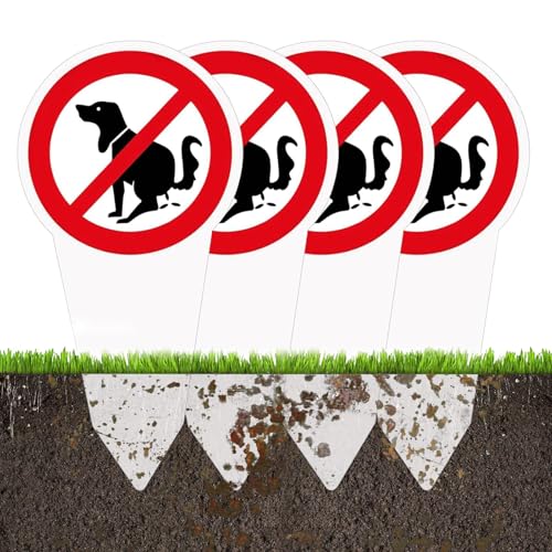 Yfaith 4 Piezas Letrero Prohibido Cagar Perros, 15 × 30 cm Señal de Advertencia de Perro, Enchufable no se Permiten Perros Cartel, Blanco Prohibición no Caca Letrero, para Patio, Jardín, Parque
