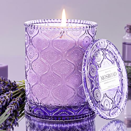Dream Weaver Lavender Scented Jar Candle - Relaxing & Calming Aromatherapy Candle for Sleep Natural Soy Wax Lavender Home Scented Candles for Stress Relief & Meditation 50-Hour Long Burn Time