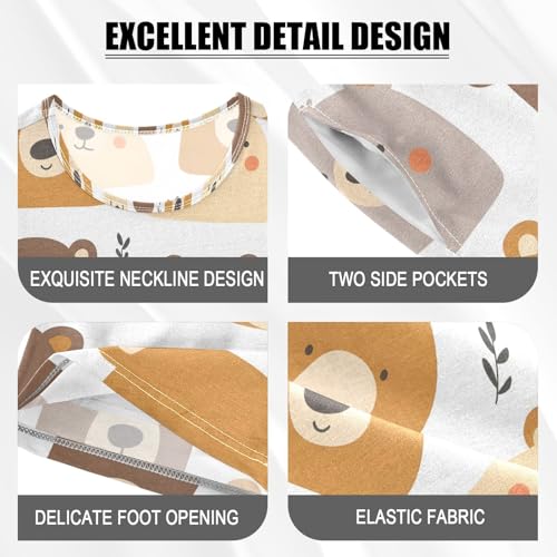 ALAZA Bear Leaf Cute Pajamas Set Short Sleeve Cotton Sleepwear Summer Pjs 2 Piece 5-14Y4