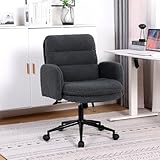 Youhauchair Upholstered Swivel Home Office Desk Chair, Adjustable Height Mid Back Fluffy Faux Cashmere Modern Vanity Chair with Armrests and Wheels for Living Room, Bedroom, Make Up, Dark Grey
