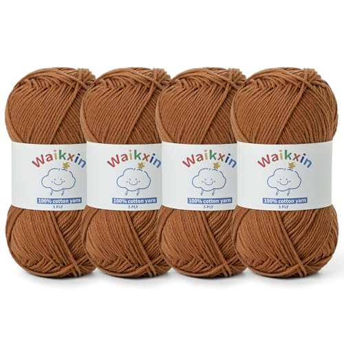Image of Cotton Yarn for Crocheting - 524.9yds / 7.05oz Baby Yarn for Crocheting Soft - 100% Milk Cotton Yarn 5 Ply Crochet Amigurumi Yarn for Crafts&Puzzle /Socks /Hats(4 Brown)