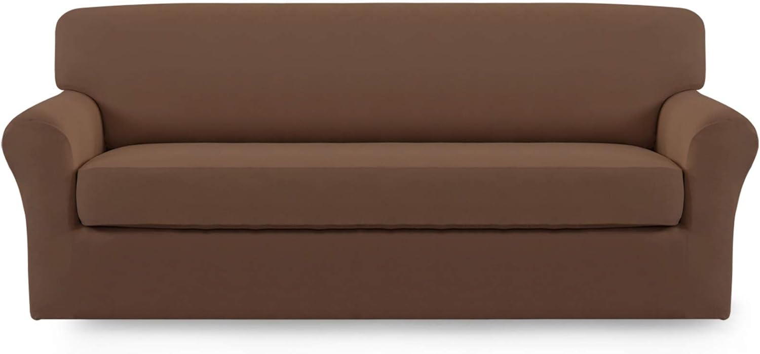 One-Day Sale: Up to 80% Off Easy-Going 2 Pieces Microfiber Stretch Sofa Slipcover – Spandex Soft Fitted Sofa Couch Cover, Washable Furniture Protector with Elastic Bottom Kids,Pet (Oversized Sofa, Brown)