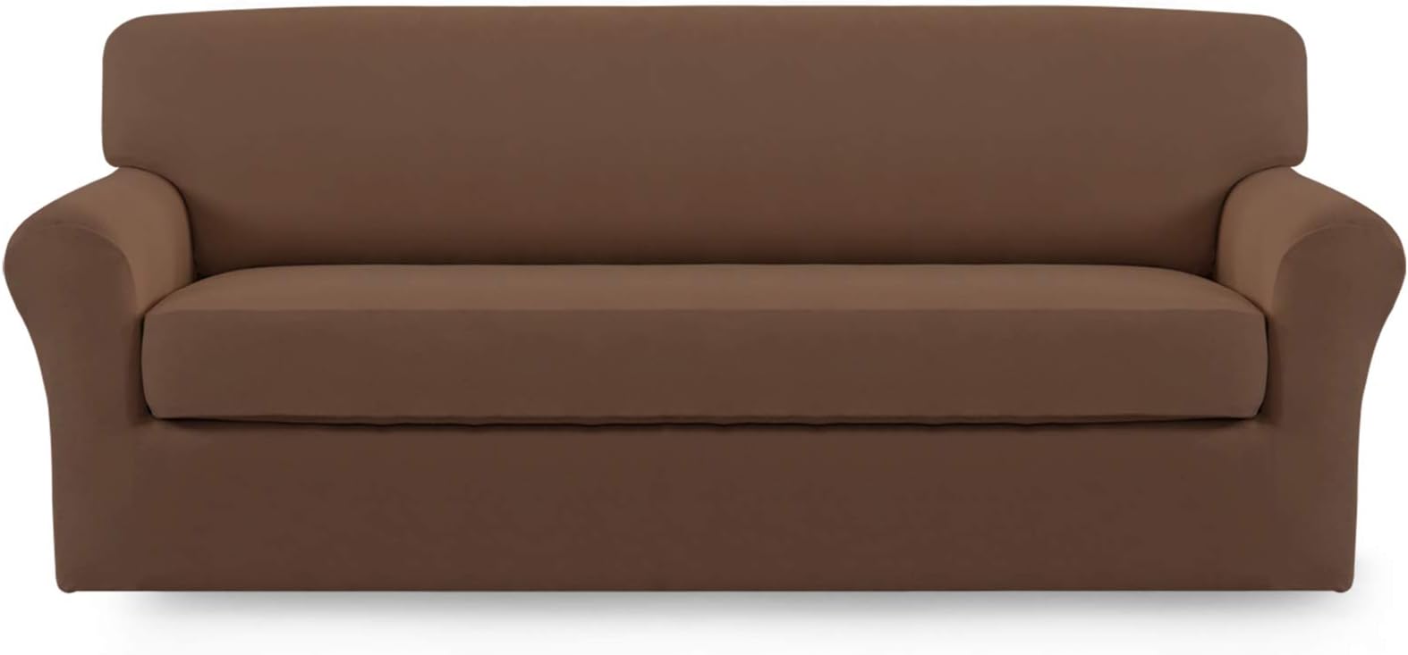 2 Pieces Microfiber Stretch Sofa Slipcover – Spandex Soft Fitted Sofa Couch Cover, Washable Furniture Protector with Elastic Bottom Kids,Pet (Sofa, Brown)