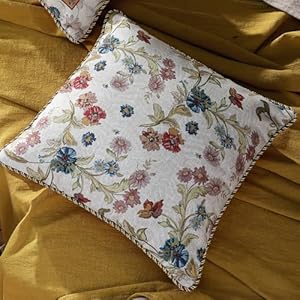 Patdrea designer pack of 2 square throw pillow coversfarmhouse pink and yellow linen with floral pattern pillows coverdecorative pillowcases cushion for bed living room outdoor car18x18  urban country home decor