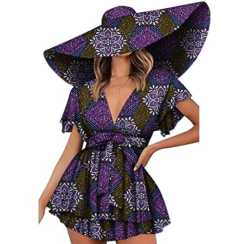 Image of Afrilisco African Dresses for Women with Kente Hats Ankara Print African Clothing Lady Dashiki Party Outfits Sexy Club Dress