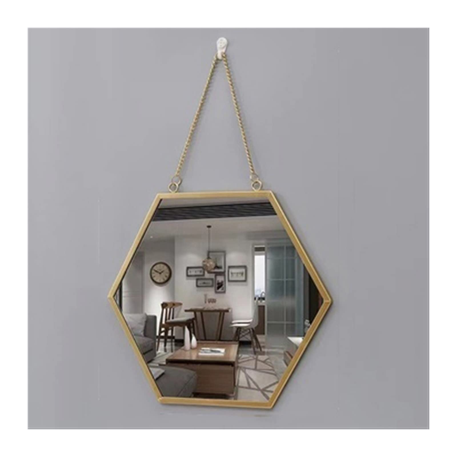 KFGISD, Bathroom Vanity Mirror Hexagonal Polygon Mirror with iron Chain Gold Frame Vanity Mirror Tabletop Cosmetic Mirror,Tabletop Mirror(M)