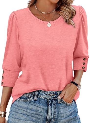 Summer Tops for Women Senior Ladies Blouses Dressy Casual Oversized Tshirts Crew Neck 3/4 Length...