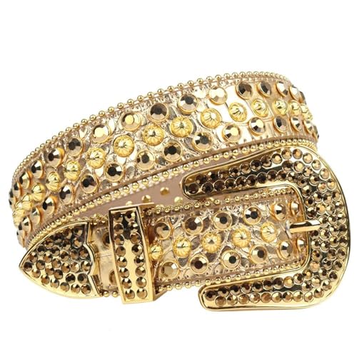 Mnjyihy Men's Women's Golden Western Rhinestone Belt Diamond Studded Decorative Jeans Leather Belt2