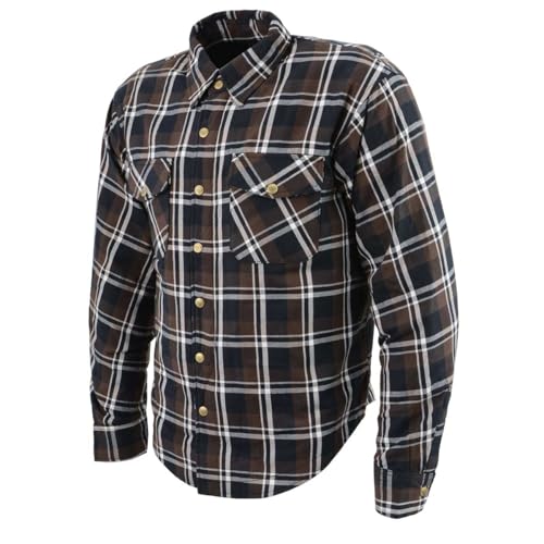 Milwaukee Leather Mens Motorcycle Flannel Shirt - Aramid Fibers Reinforced Impact Zones w/CE Removable Armor - Large
