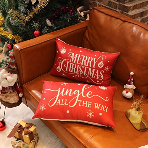Allorry Merry Christmas Pillow Covers Set Of 2 Cotton Linen Farmhouse Christmas Decorations Throw Pillow Cases Covers For Couch Bed Sofa 12X20 Inches #TOP3