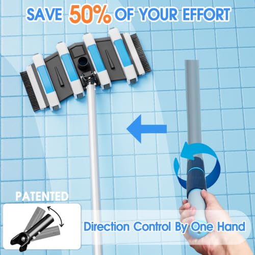 Image of Enhanced Pool Vacuum Head with Direction-Control Handle - 17.5in Extra-Wide 4LB Professional Weighted Vac Heads Brush & Wheels -Deep Clean for Vinyl Liner,Inground & Above Ground Swimming Pool - Blue