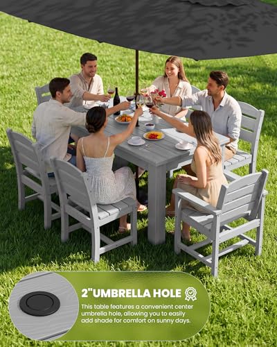 Image of SERWALL 59 inch Armless Outdoor Dining Set for 4, Light Gray | Include 1 Rectangular Dining Table and 4 Armless Chairs, All Weather Dining Sets for Garden, Backyard