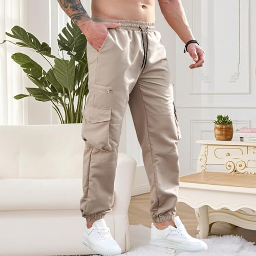 Men's Casual Cargo Pants Elastic Waist Hiking Pants Workout Tactical Joggers Outdoor Sweatpants for Training Camping4