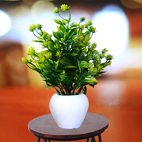 Image of Modo Artificial Bonsai Plant with Round Pot for Office,Home,Indoor Decore /Guldasta-24 CM (Yellow & Green,1 Piece)
