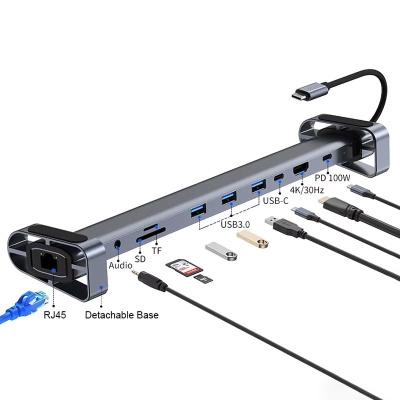 Image of WISTAR 10-in-1 Docking Station with 4K HDMI, PD Charging, SD /TF, 3 USB 3.0, USB C, RJ45 Ethernet, Audio, USB C Hub Multiport Adapter, Laptop Docking Station for Dell XPS /HP /Lenovo /Surface