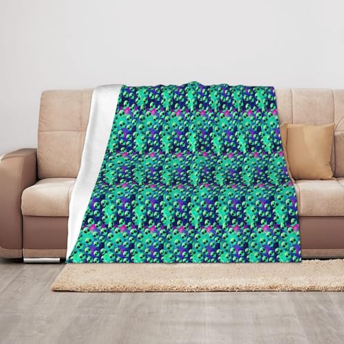 JBYJBX Green Aliens Print Lightweight Flannel Blanket Sofa Bed Camping Travel Christmas Throw Blanke Gift