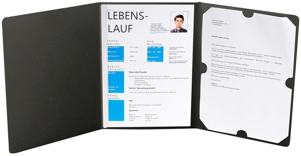Exacompta 15 x Bewerbungsmappe 3-teilig 1 Klemme Leinenstruktur schwarz VE=3 Stück