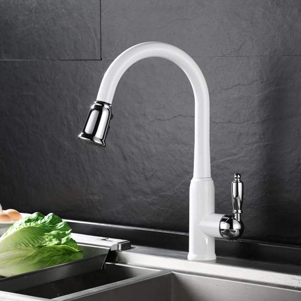 Mitigeur évier monotrou avec douchette double jet Mesa blanc chrome