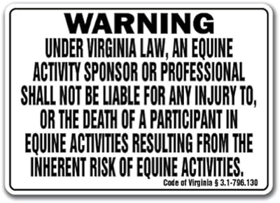 Virginia Equine Sign Activity Liability Warning Statute Horse Farm Barn Stable, 10