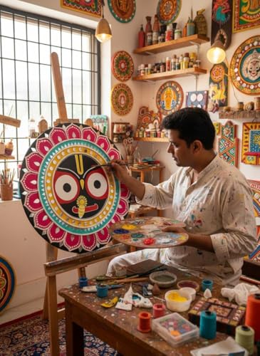 Image of 8inches shrinathji lippan Art Materials DIY kit with 2 pcs 8 inches lippan MDF Board Gold Decorative Mirrors lippan Art kit for Kids Adults wall Decoration for Home Decor