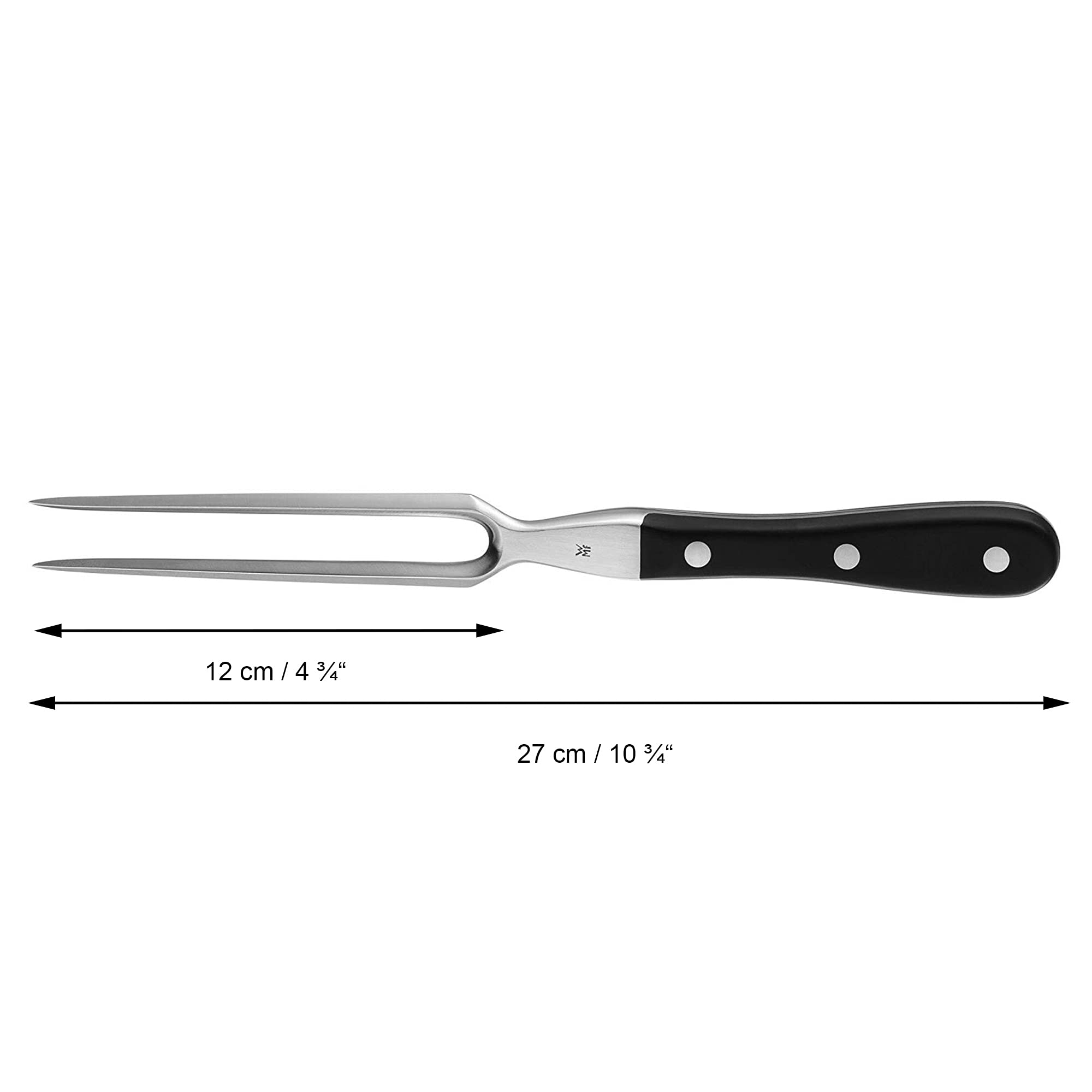 WMF Spitzenklasse Plus widelec do mięsa, 27 cm, stal nierdzewna Cromargan, uchwyt z tworzywa sztucznego, nitowany, długość zębów 12 cm