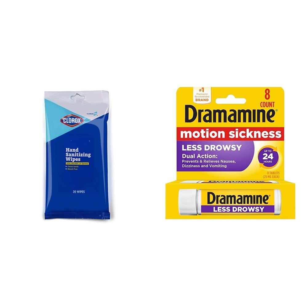 Clorox Hand Wipes 20 Ct Pouch Dramamine Motion Sickness Relief 8 Count