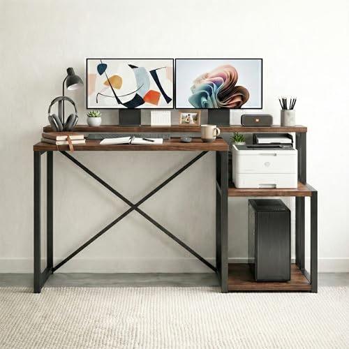 Image of Klaxon Engineered Wood Iron Study Table with Drawer, Multi-Usage Laptop Desk & Home Office (Printo-FD, DIY Installation) (FD, Tek Printer)