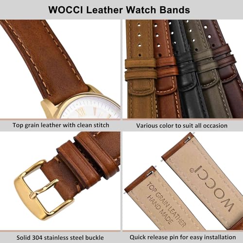 image for WOCCI 20mm Watch Band for Men and Women, Genuine Leather - Top Grain L