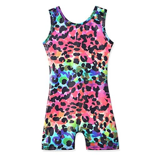 HOZIY Girls Gymnastics Leotards for Kids Tumbling Outfits Biketard Sparkle Adorable Pattern 6-7 Years Colorful Camouflage