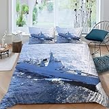 Bettwäsche 135x200 Schiff Bettwäsche Set 3D Bettbezug Set Weich Microfaser Bettbezüge 3 Teilig Meereslandschaft 3D-Druck Bettwäsche-Sets für Einzelbett mit 2 Kissenbezug d.542