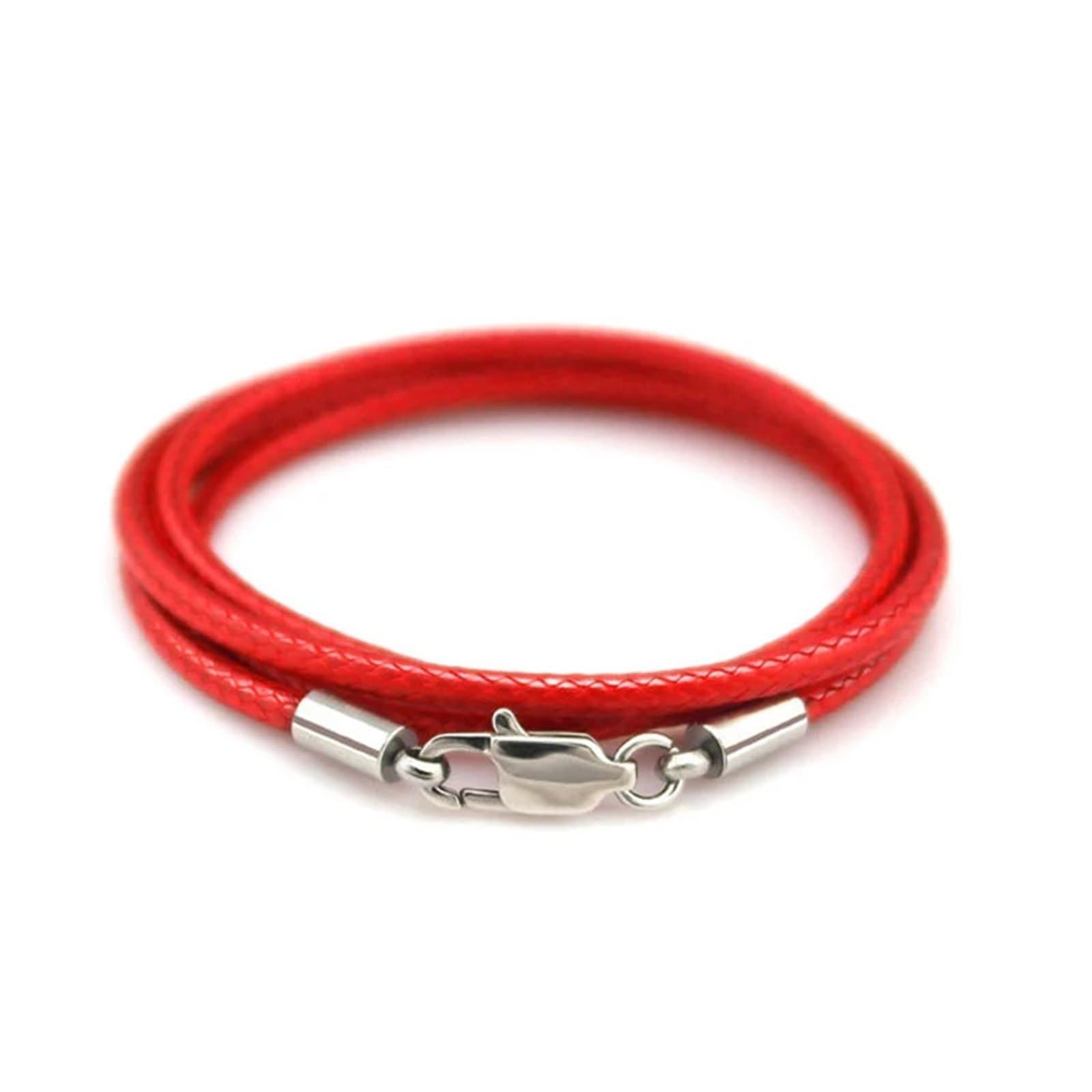 3pc 40-80cm 1-3mm Leather Necklace Cord Waxed Rope Stainless Steel Lobster Clasp Connector Chain Men Women DIY Jewelry(Red 1mm,40cm)