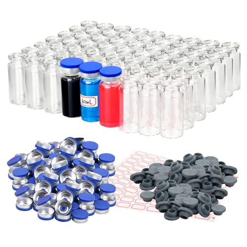 100 pack 10ml glass vials with caps and stoppers