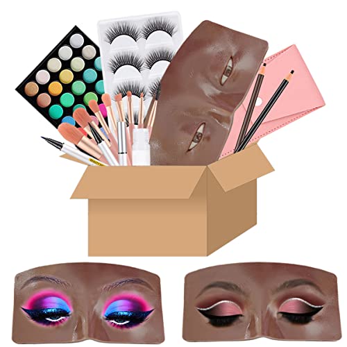 3D Realistic Makeup Practice Face Board Set With Kit for Professional Artists, Students and Beginners - Eyes and Eyeshadow Training Mannequin