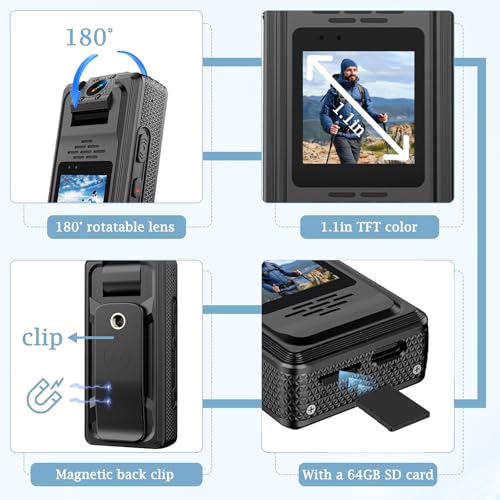 Image of Body Cameras with Audio and Video Recording Mini Body Cam | 2K FHD | Equiped with 64GB SD Card | Night Vision | Clip On | Wearable | Portable | Pocket