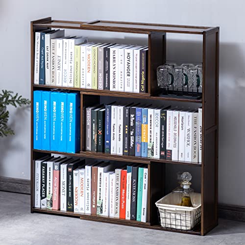 Copree Multifunctional 4-Layer + 4-Layer Bookshelf Combination,Bamboo 4 Tier Book Shelves, Walnut-Colored Freestanding Book Rack Organizer Shelving Unit Storage For Living Room, Bedroom And Office #TOP3