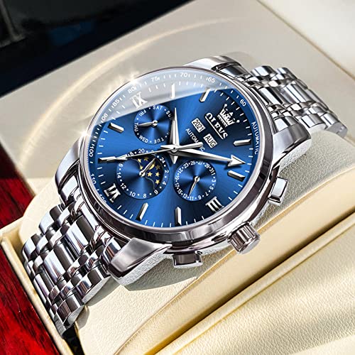 Image of OLEVS Automatic Men Watch Self Winding Mechanical Luxury Dress Moon Phase Stainless Steel Waterproof Luminous Calendar Wrist Watch