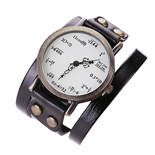 Vkospy Frauen-Mädchen-Leder-Uhr-Math Formel Equation-Uhr-Frauen-Armband-Uhr Anzahl Quarzuhr,Black,Length: 41cm