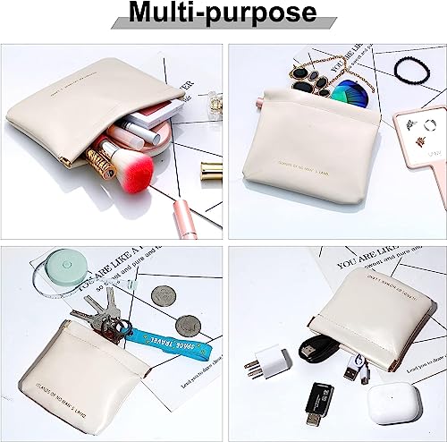 Image of House of Quirk Cosmetic Bag for Women's Makeup Bag for Purse Travel Makeup Organizer Bag Waterproof Makeup Pouch with Sunglasses Case (Pack of 3, White)27 cms